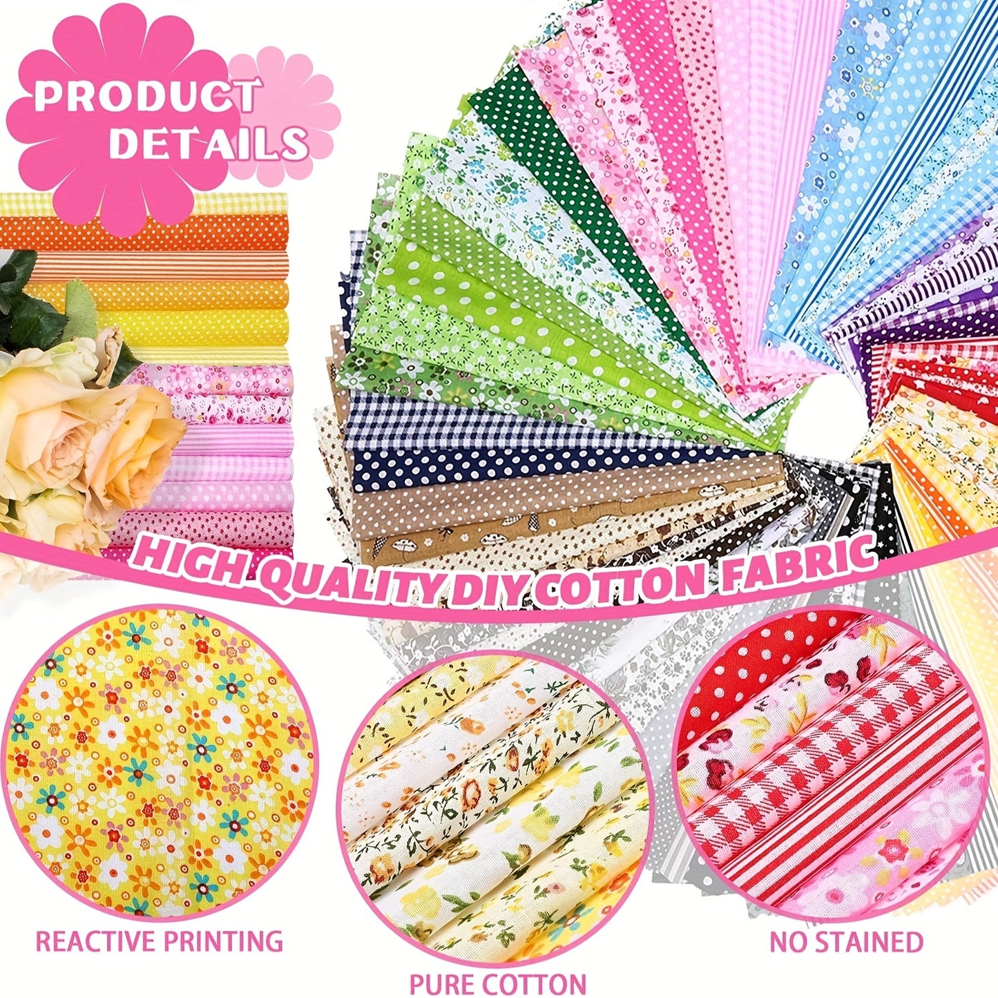 Pure Cotton Squares Crafting Fabric 70Pcs For Quilting