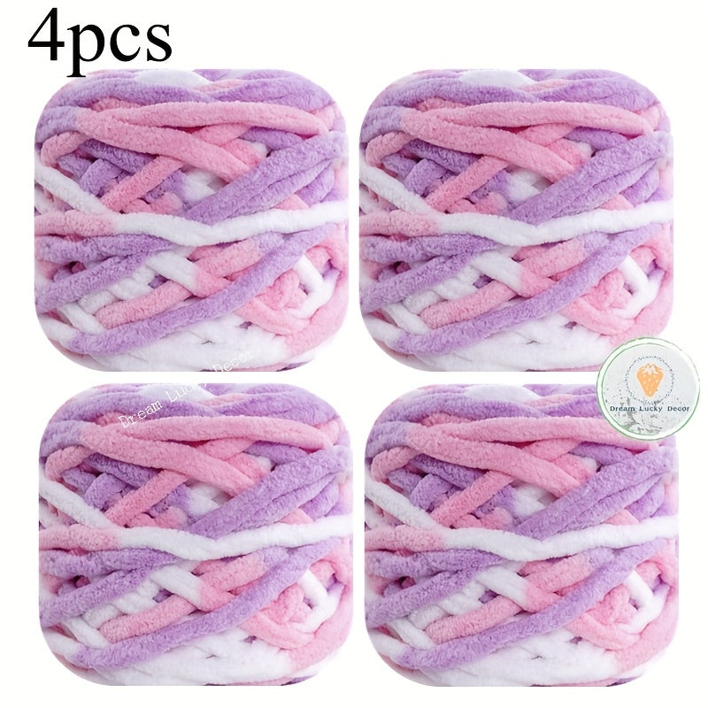 Polyester Yarn Pack 4 Thick Plush Texture For Knitting Crochet