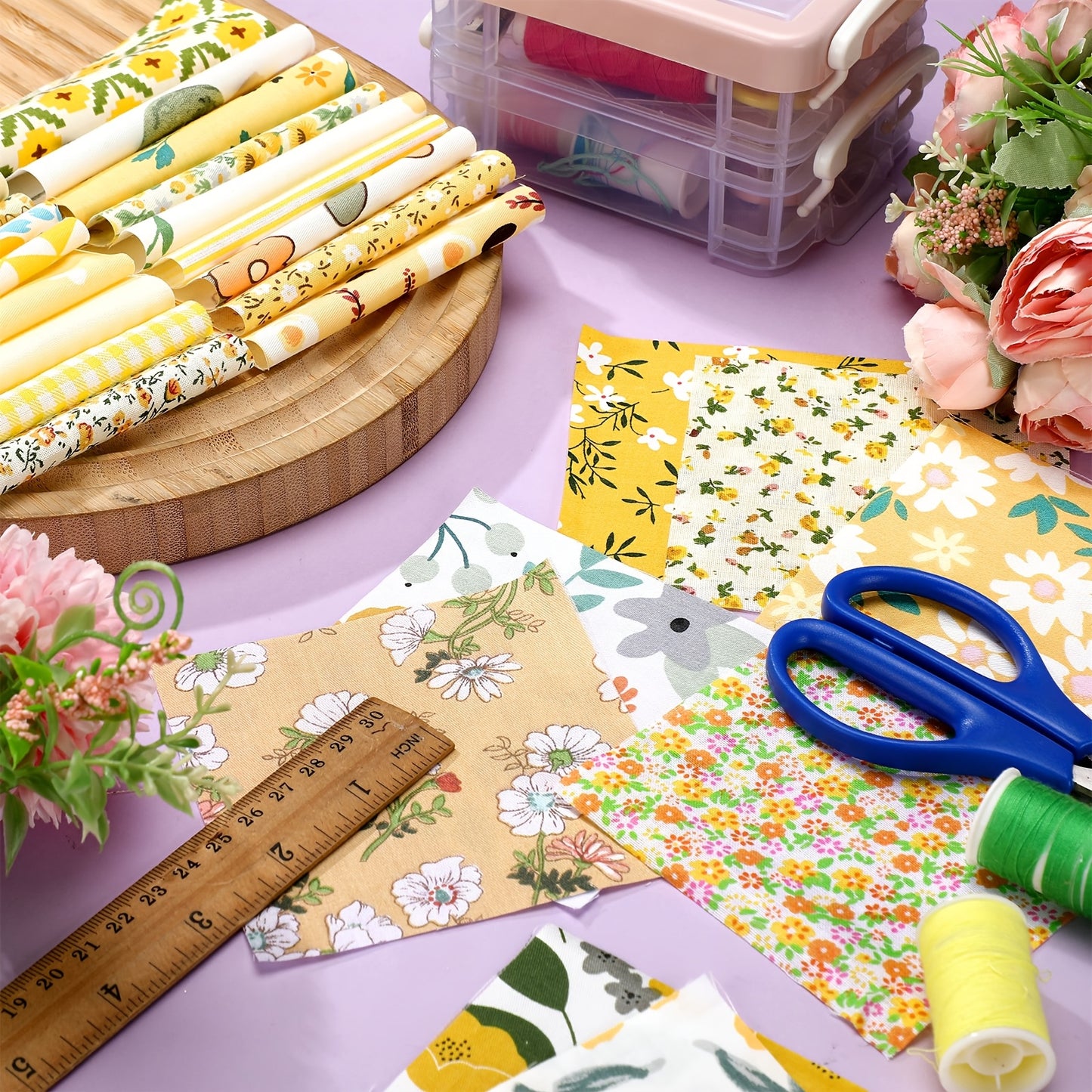 Outus Fabric Bundle Precut Squares Flower Print Quilting