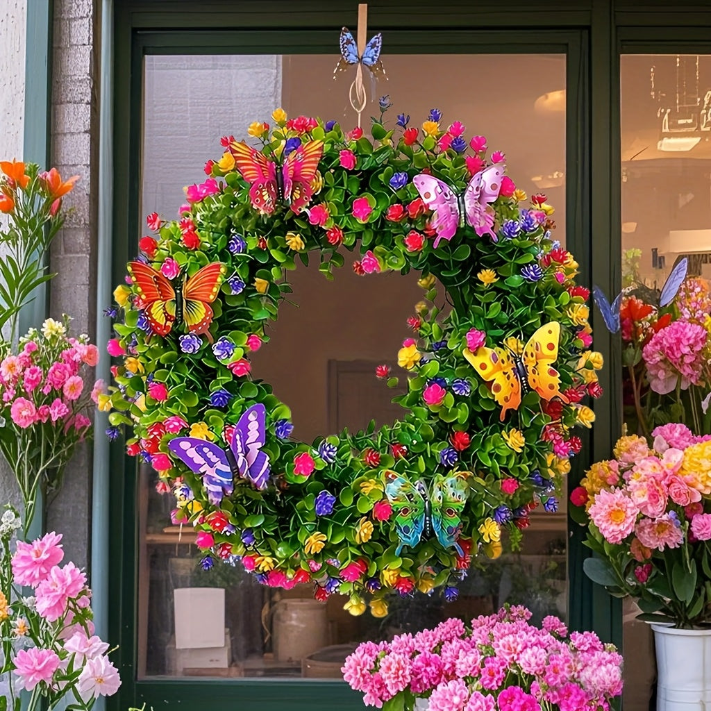 Artificial Flower Wreath With Eucalyptus And Butterflies Home Decor