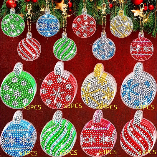 Christmas Diamond Painting Keychain Kit Tree Design 24pcs
