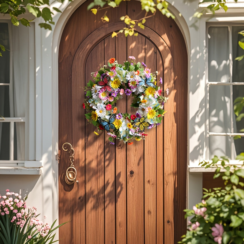 Artificial Daisy And Hydrangea Wreath With Butterflies Front Door Decor