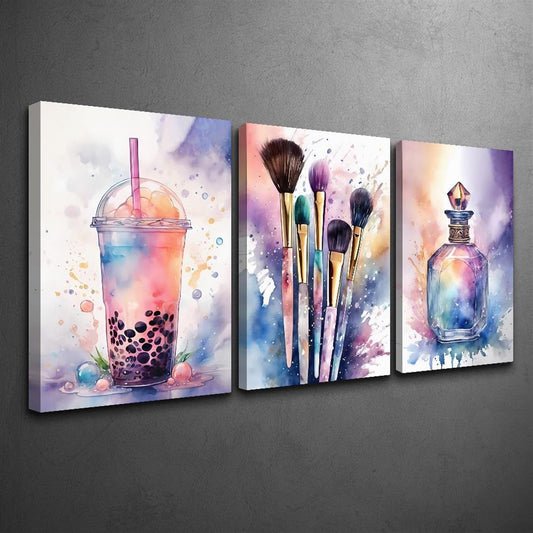 Framed Watercolor Splash Canvas Wall Art In Pine Wood Frame
