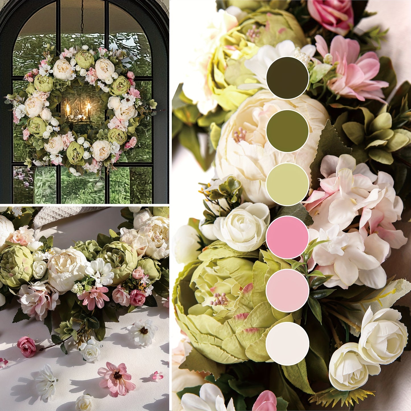 Peony Wreath Floral Artificial Front Door Decor Home Accent
