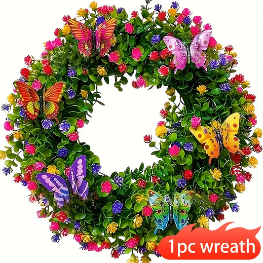 Artificial Flower Wreath With Eucalyptus And Butterflies Home Decor