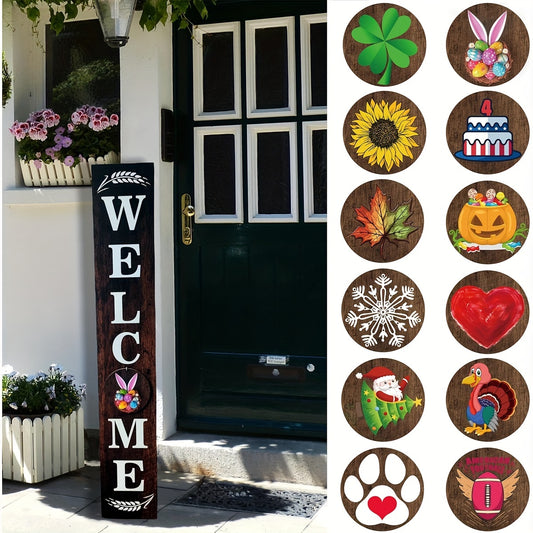 Farmhouse Porch Welcome Sign Wood Frame With Interchangeable Seasonal Inserts
