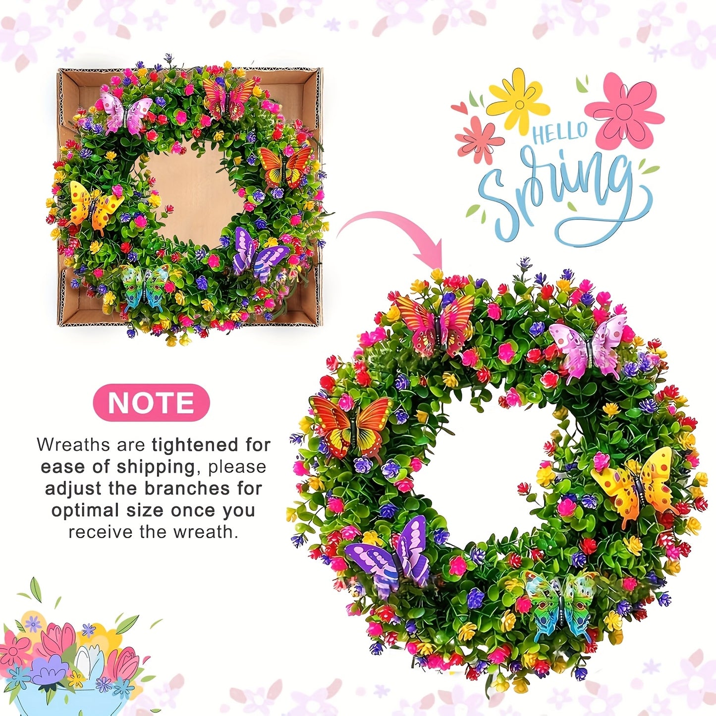 Artificial Flower Wreath With Eucalyptus And Butterflies Home Decor