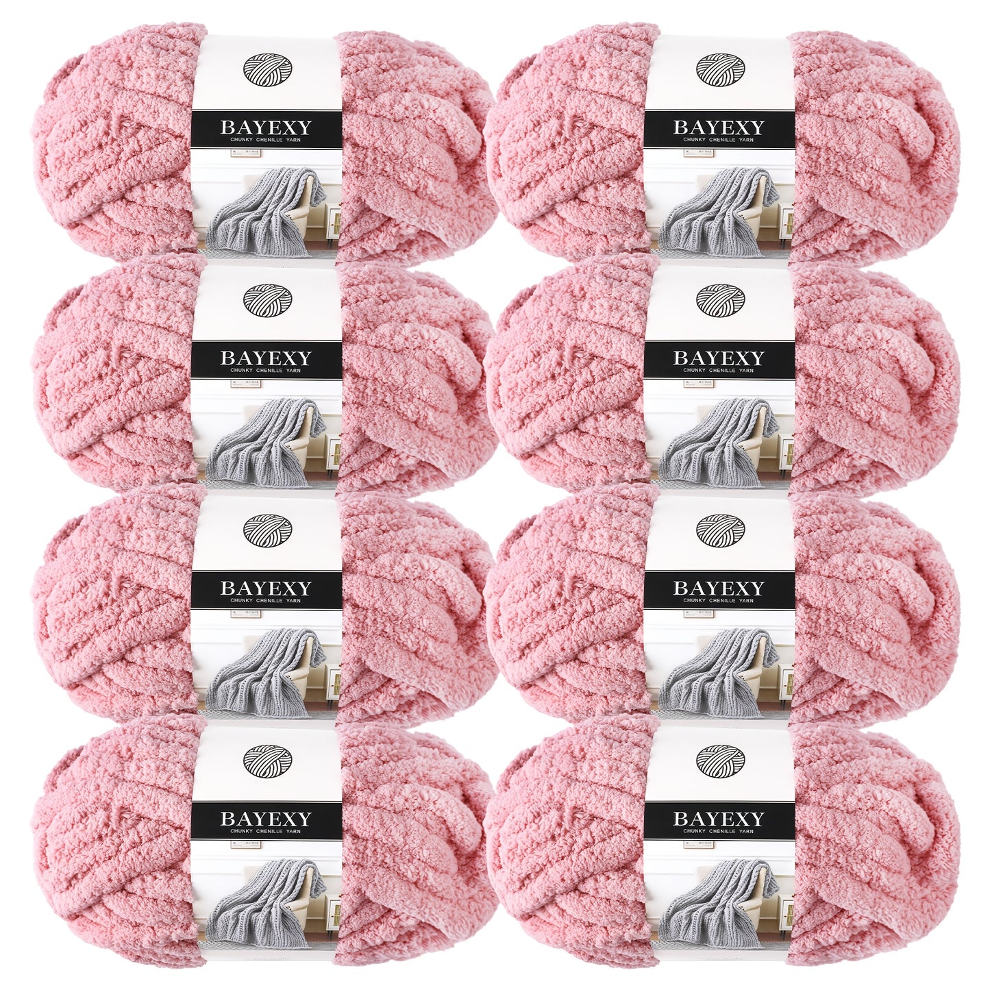 BAYEXY Chunky Chenille Yarn 8 Pack For Hand Knitting And Crocheting