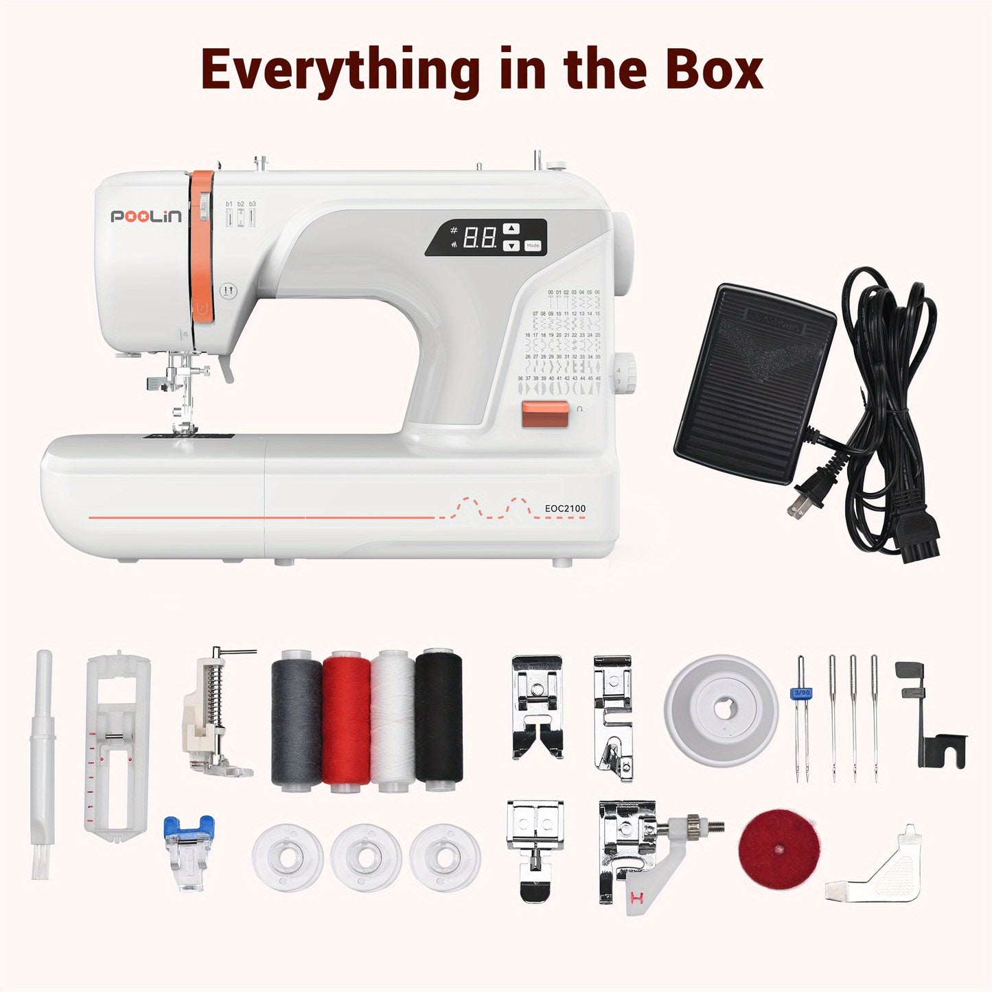 Poolin EOC2100 Self Threading Computerized Sewing Machine With 107 Stitches