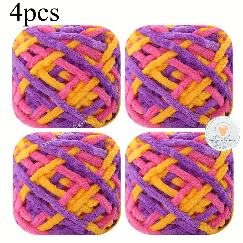 Polyester Yarn Pack 4 Thick Plush Texture For Knitting Crochet