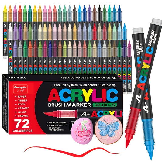 Guangna Acrylic Marker Set 72 Count Bright Markers Assorted