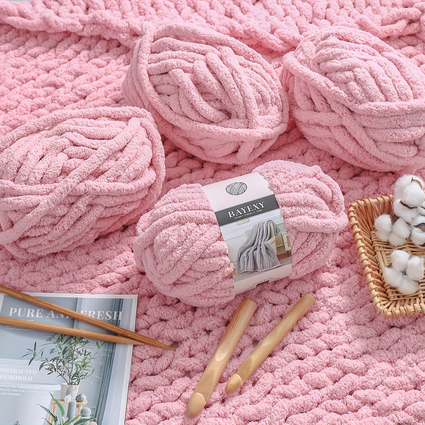 BAYEXY Chunky Chenille Yarn 8 Pack For Hand Knitting And Crocheting