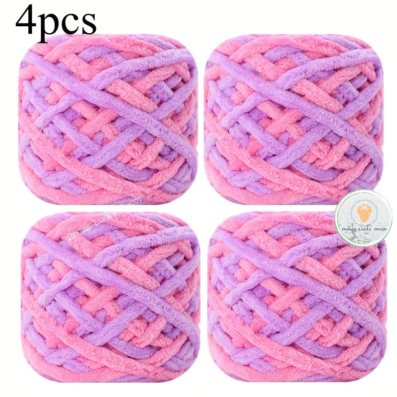 Polyester Yarn Pack 4 Thick Plush Texture For Knitting Crochet
