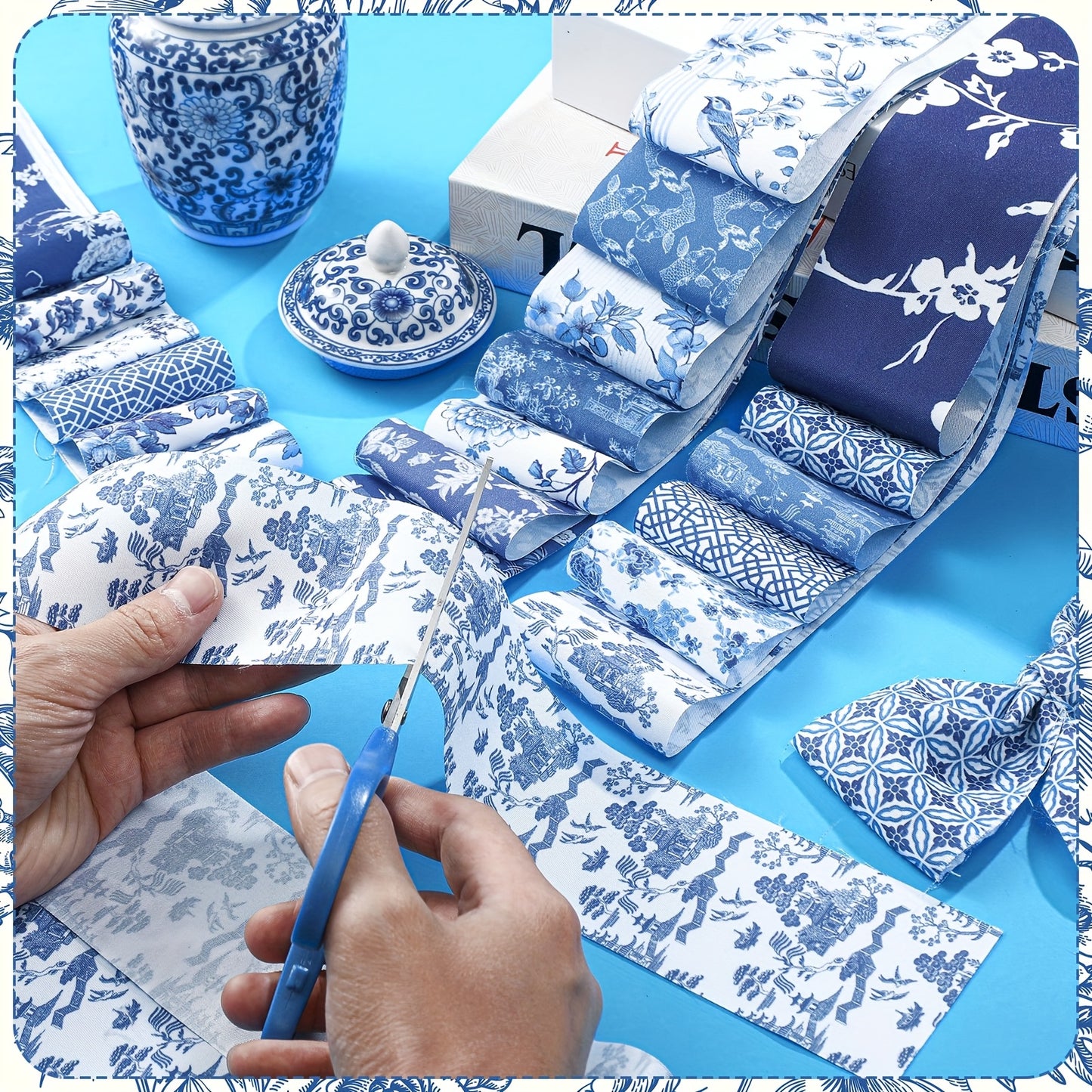 Patelai Chinoiserie Jelly Roll Fabric For Patchwork