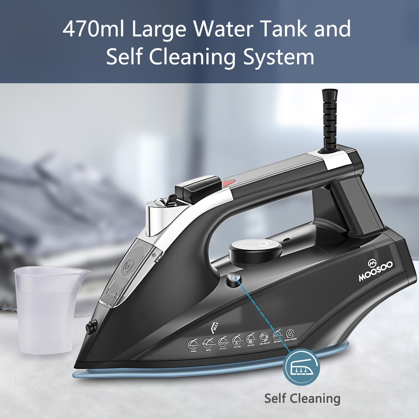 Moosoo ST1800 1800W Steam Iron Auto Off Lightweight