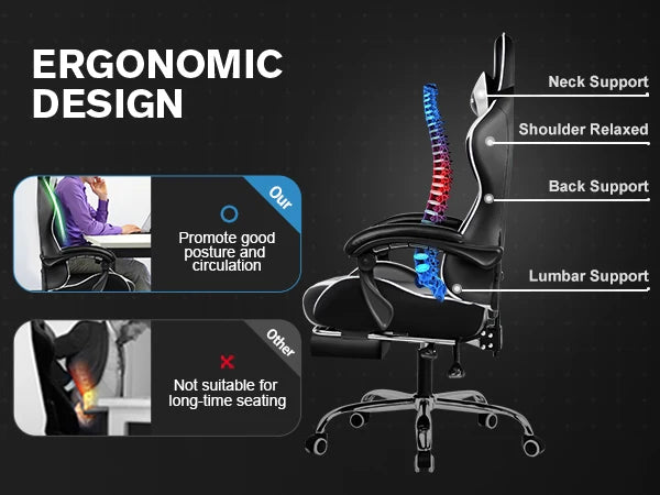 GTPLAYER Gaming Chair With Footrest And Lumbar Support