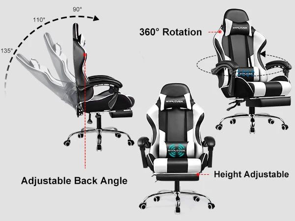 GTPLAYER Gaming Chair With Footrest And Lumbar Support