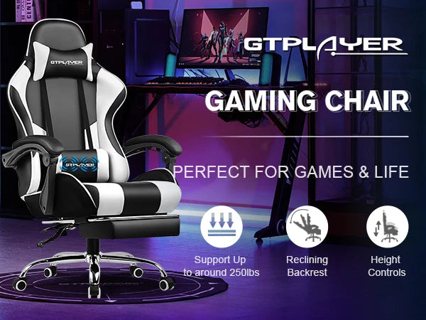 GTPLAYER Gaming Chair With Footrest And Lumbar Support
