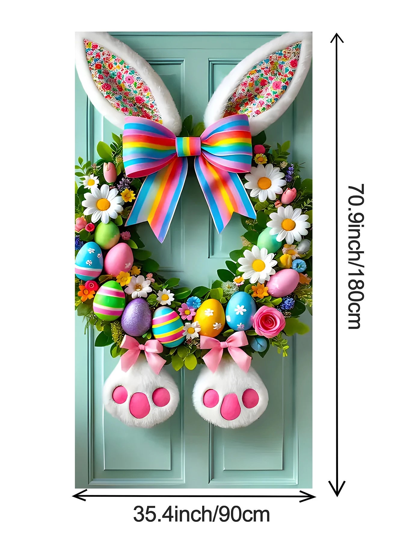 Easter Plush Rabbit Wreath With Colored Ribbon Door Decoration