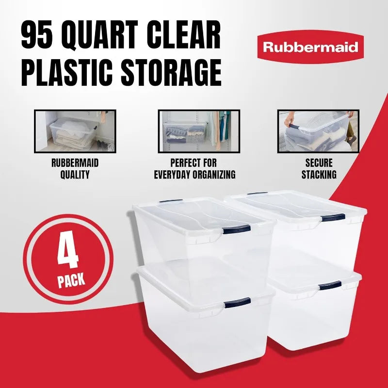 Cleverstore 4 Pack Stackable Plastic Storage Containers