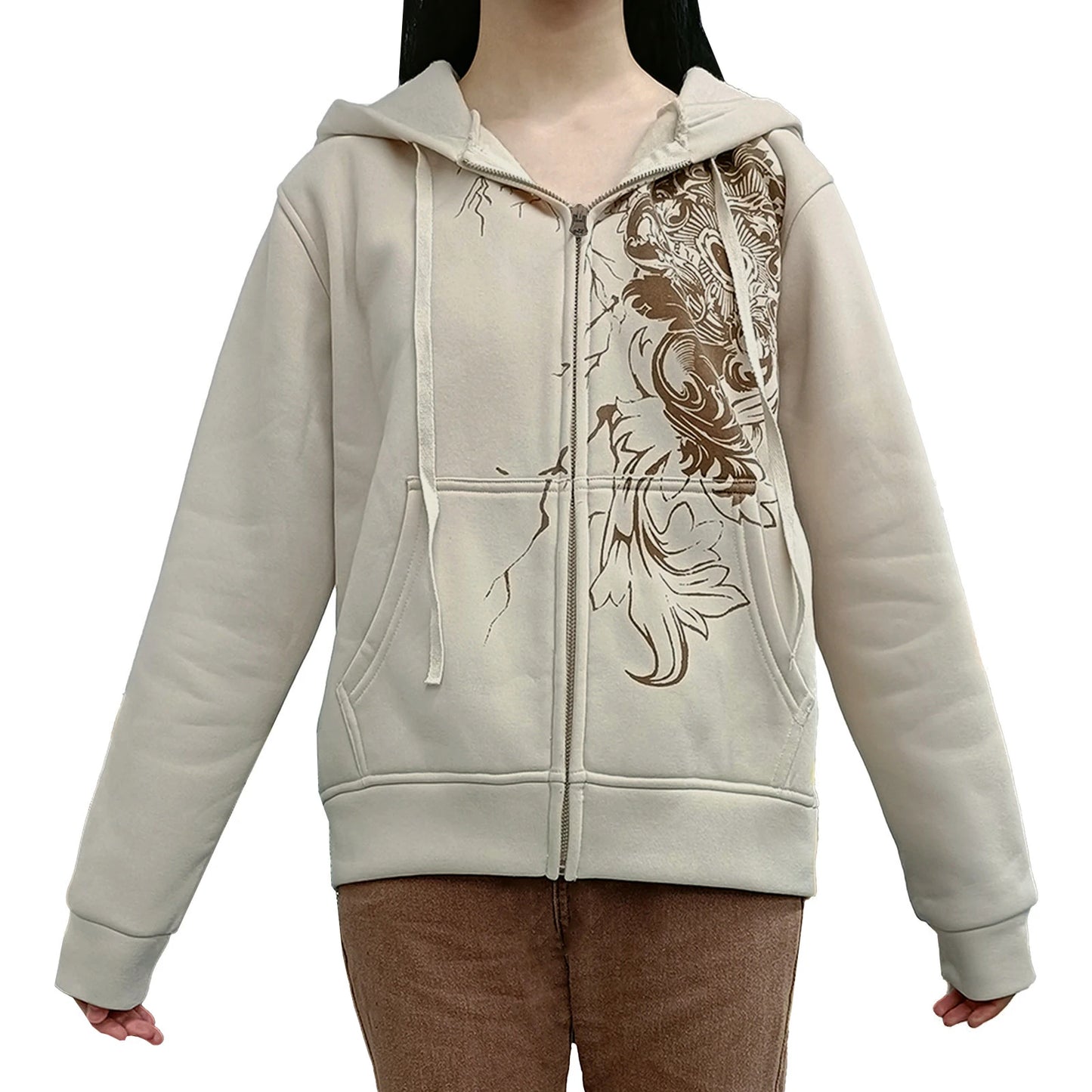 Hirigin Women's Hoodie Vintage Graphic Print Zip Front Sweatshirt