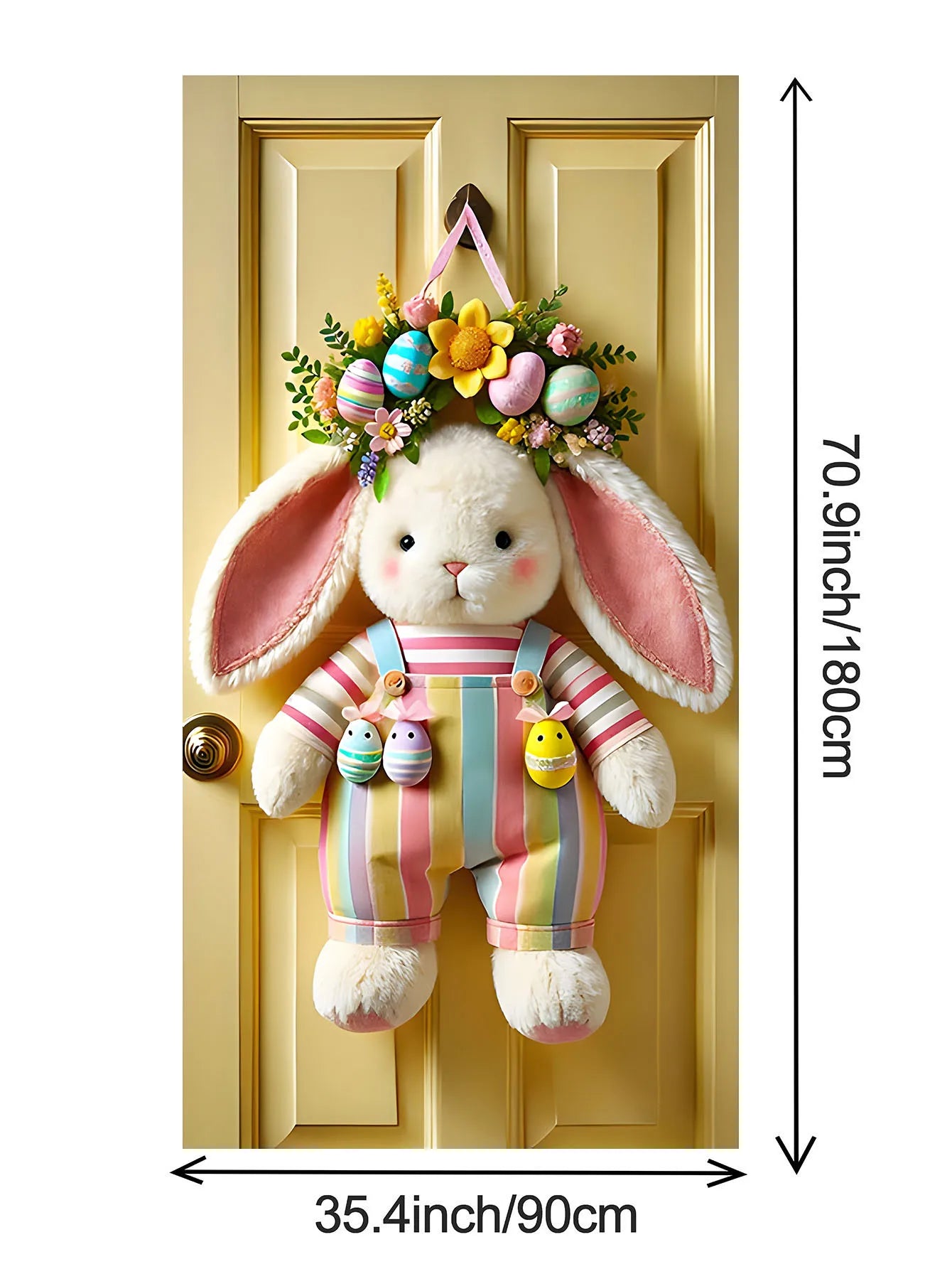 Easter Plush Rabbit Wreath With Colored Ribbon Door Decoration