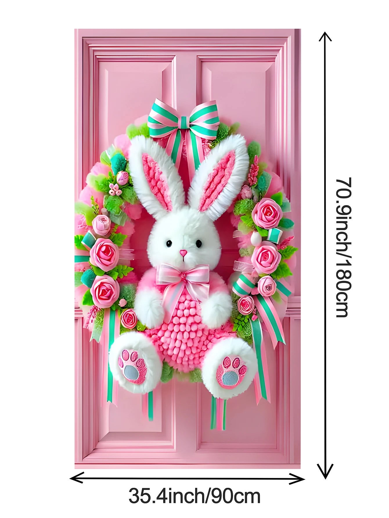 Easter Plush Rabbit Wreath With Colored Ribbon Door Decoration