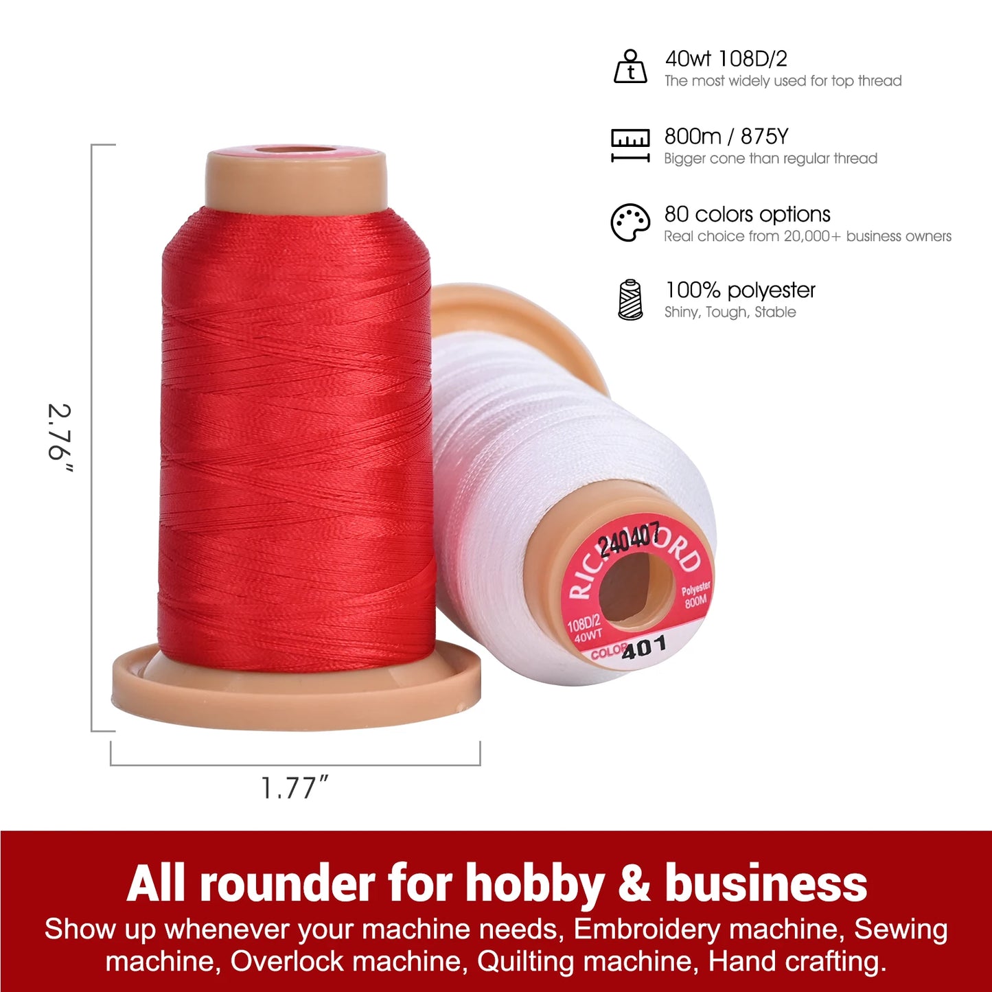 Richword Embroidery Threads Kit Assorted Polyester 80 Pcs