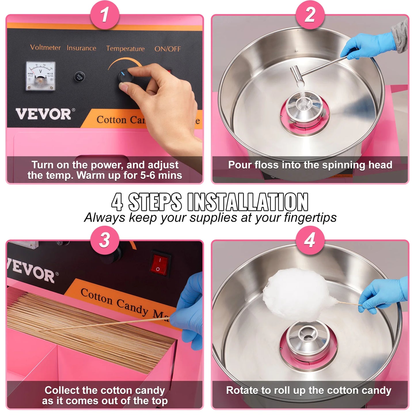 SucceBuy Cotton Candy Machine With Cart 1000W Commercial