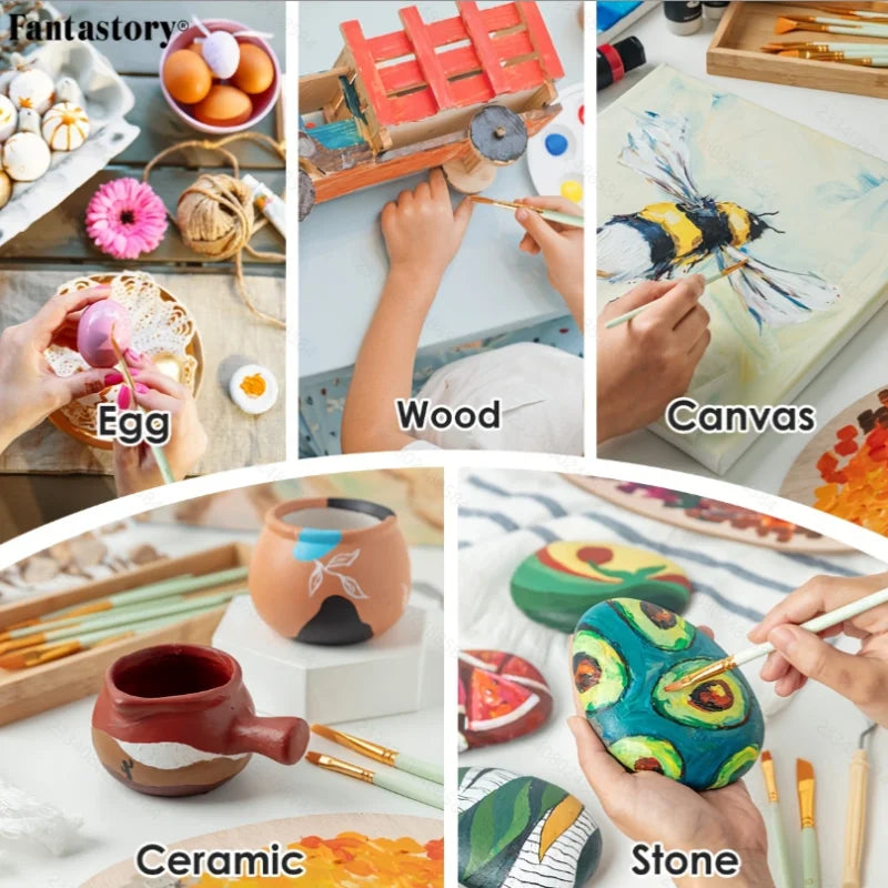 Fantastory 28 Colors Acrylic Paint Set With 12 Brushes