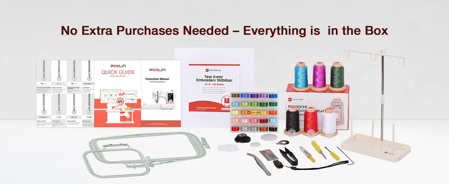 POOLIN EOC05 Computerized Embroidery Machine With Threads And Stabilizer