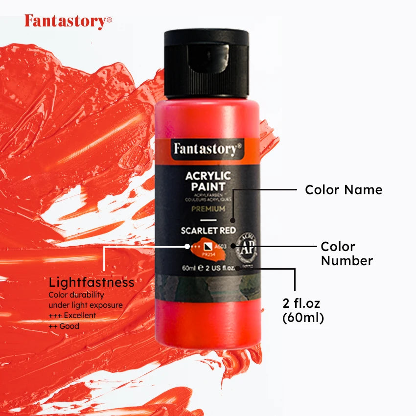 Fantastory 28 Colors Acrylic Paint Set With 12 Brushes