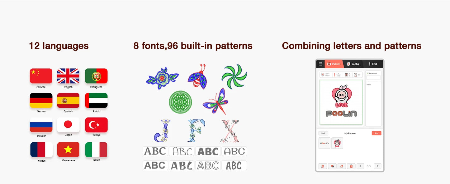 POOLIN EOC05 Computerized Embroidery Machine With Threads And Stabilizer
