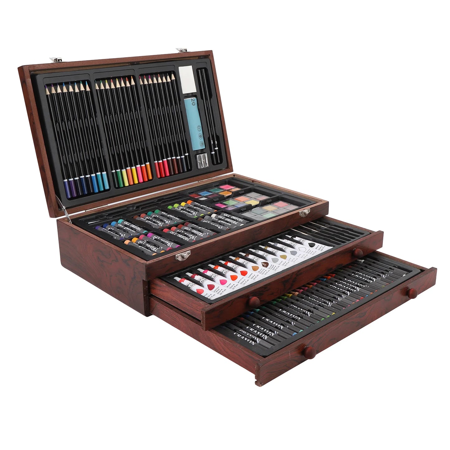 Hignconcerned 142Pcs Wooden Art Set With Pencils Paints