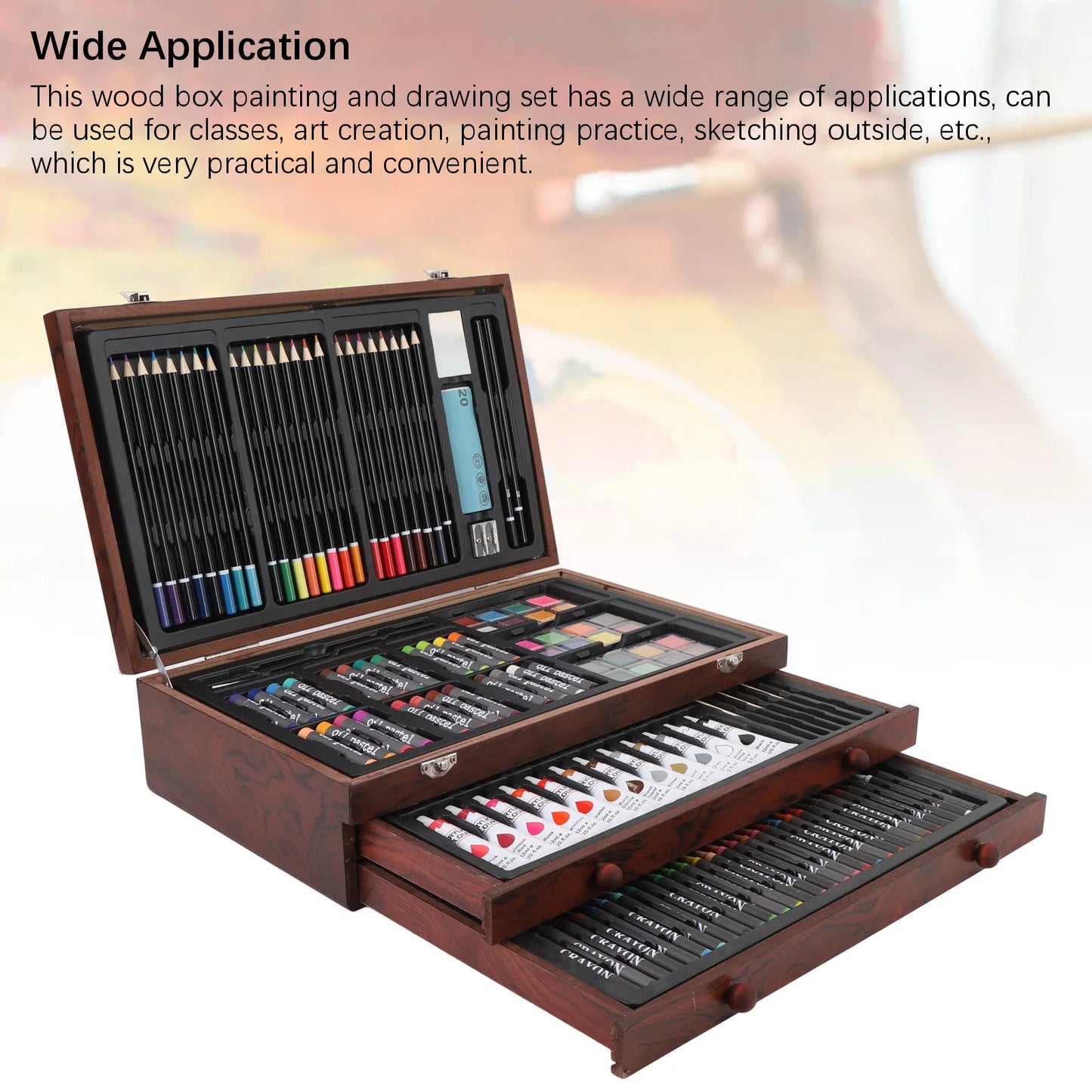 Hignconcerned 142Pcs Wooden Art Set With Pencils Paints