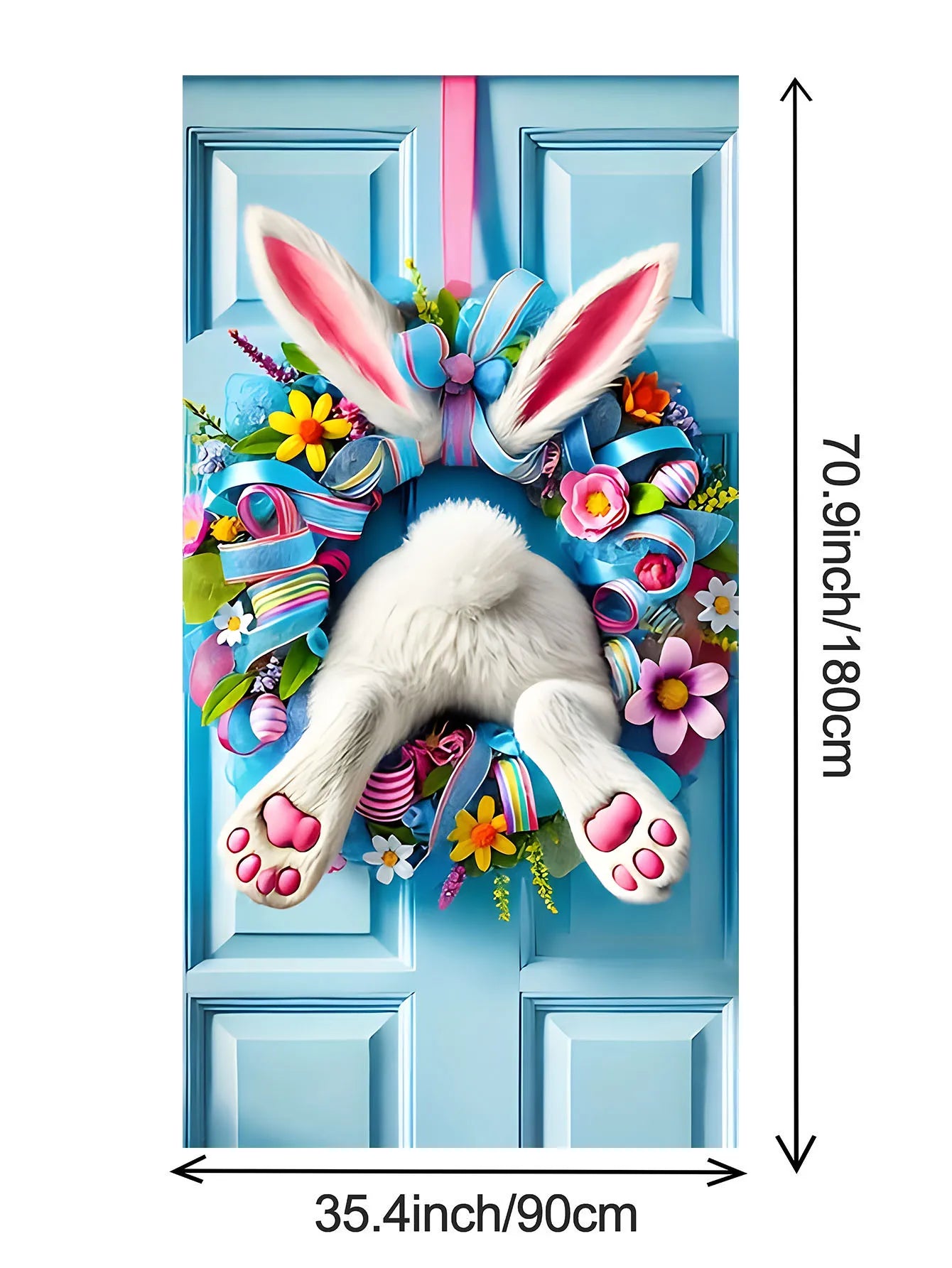 Easter Plush Rabbit Wreath With Colored Ribbon Door Decoration