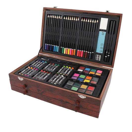 Hignconcerned 142Pcs Wooden Art Set With Pencils Paints