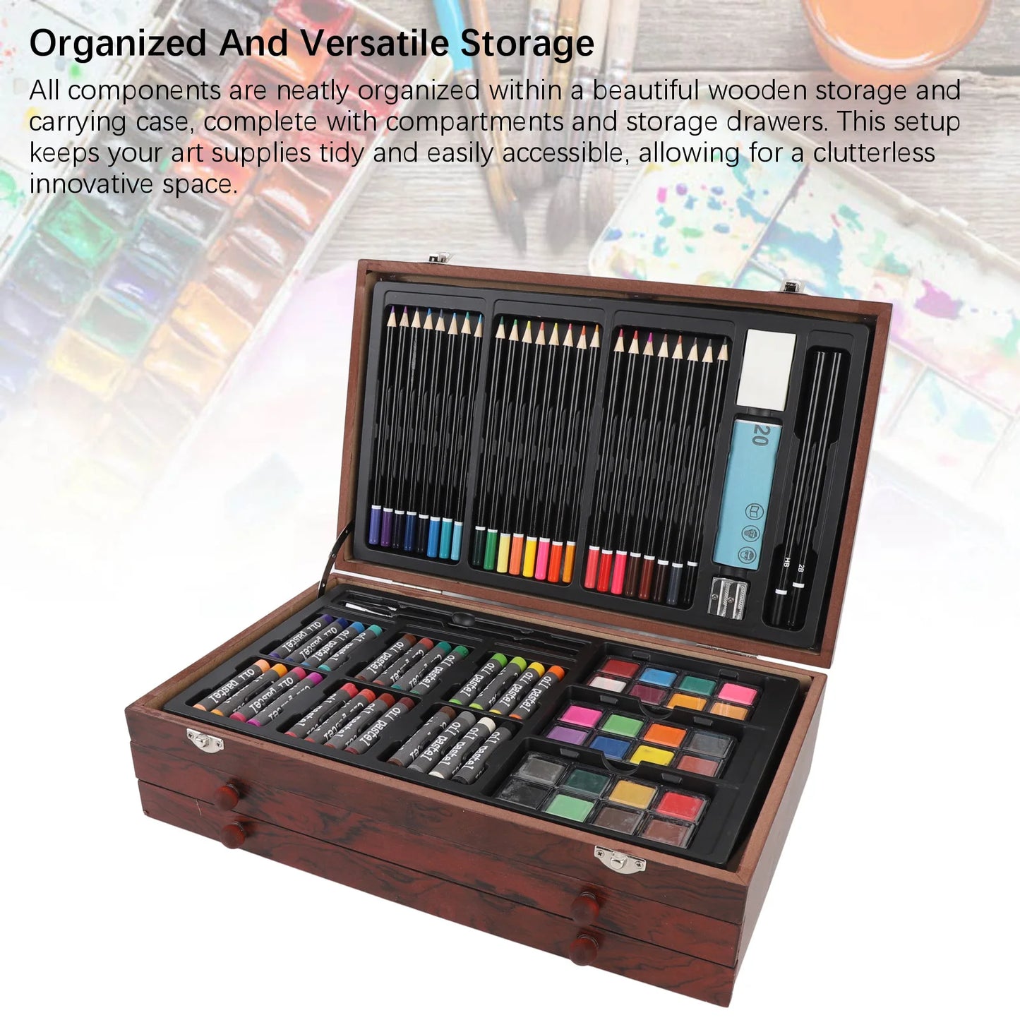 Hignconcerned 142Pcs Wooden Art Set With Pencils Paints