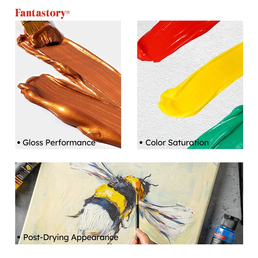 Fantastory 28 Colors Acrylic Paint Set With 12 Brushes