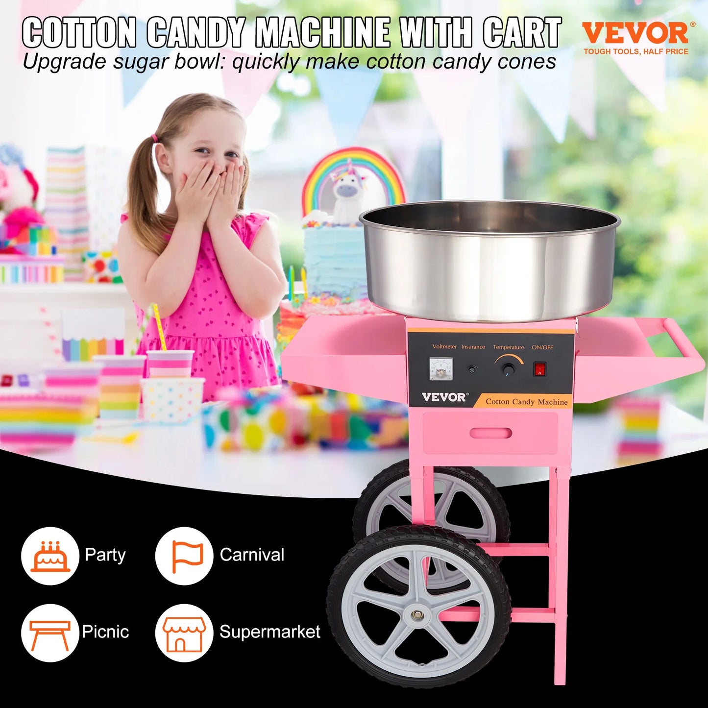SucceBuy Cotton Candy Machine With Cart 1000W Commercial