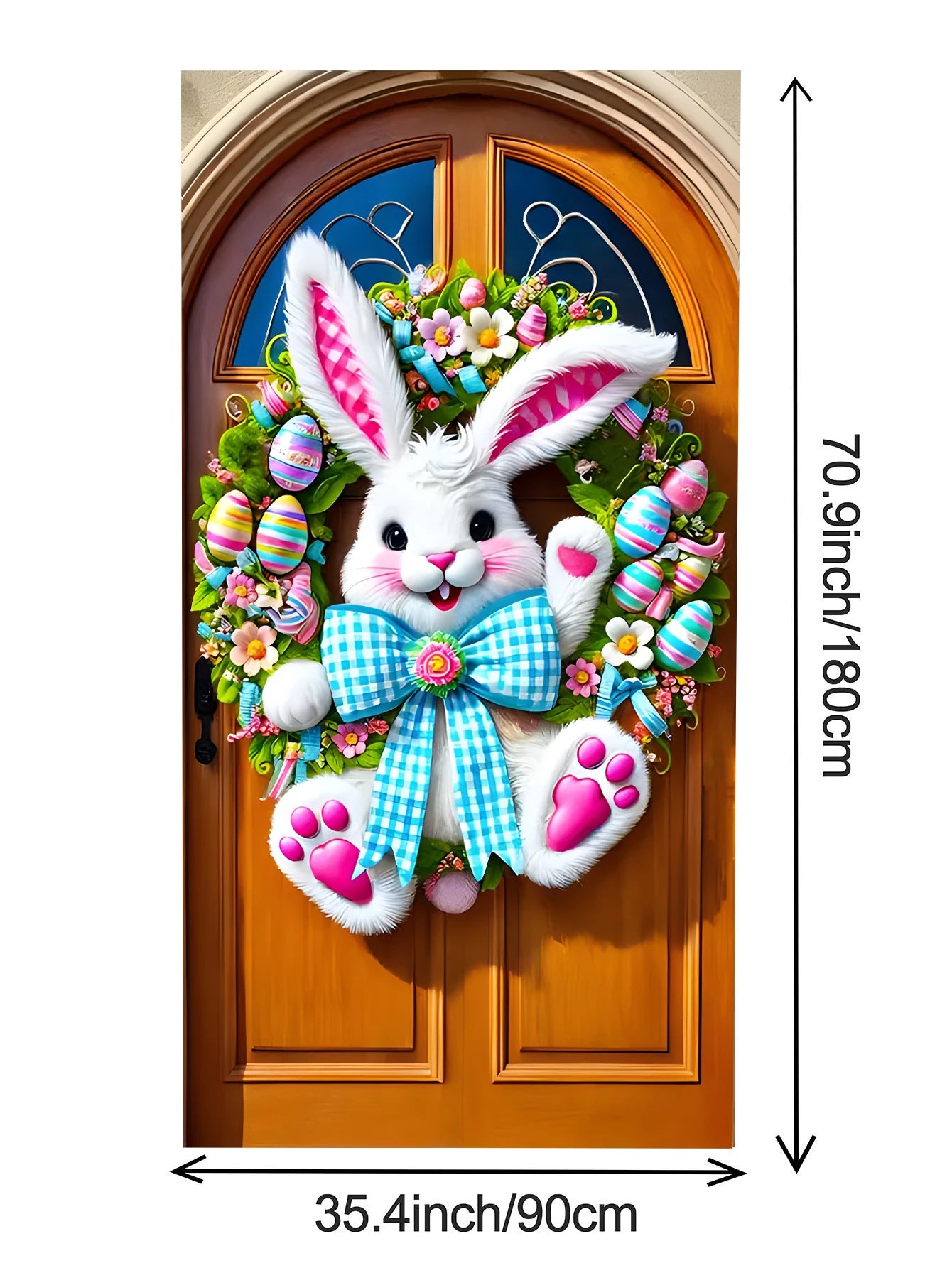 Easter Plush Rabbit Wreath With Colored Ribbon Door Decoration