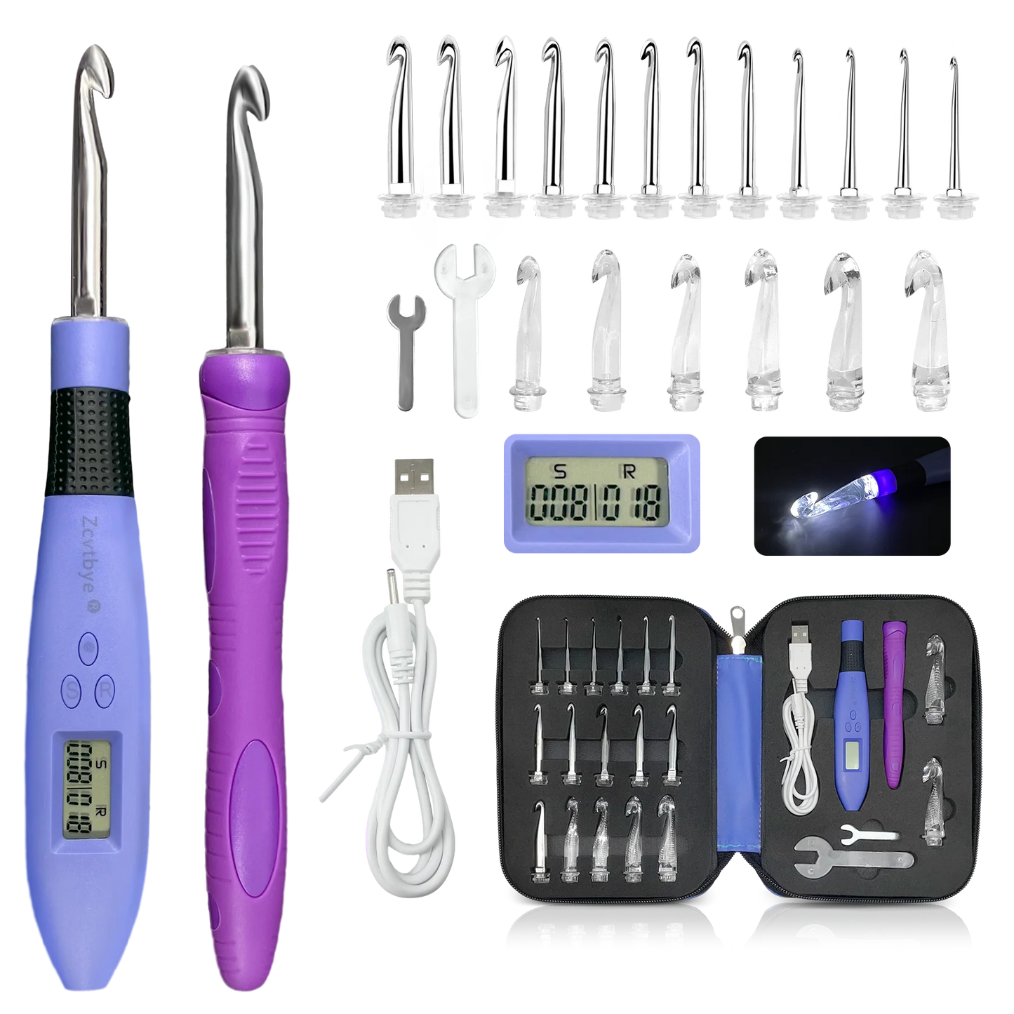 Hign-concerned Crochet Hook Set With LED Light Stitch And Row Counter