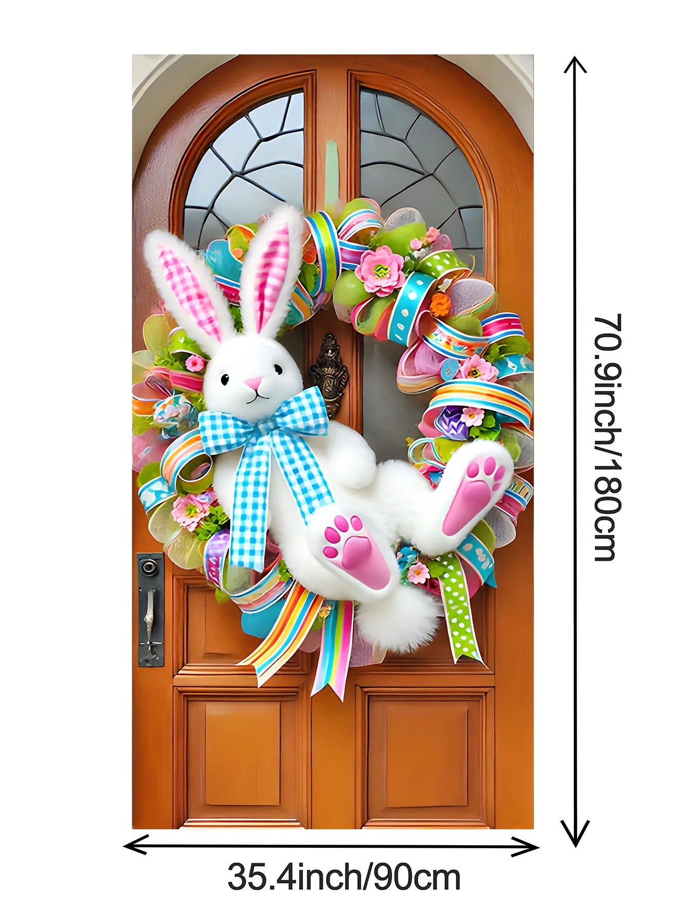 Easter Plush Rabbit Wreath With Colored Ribbon Door Decoration