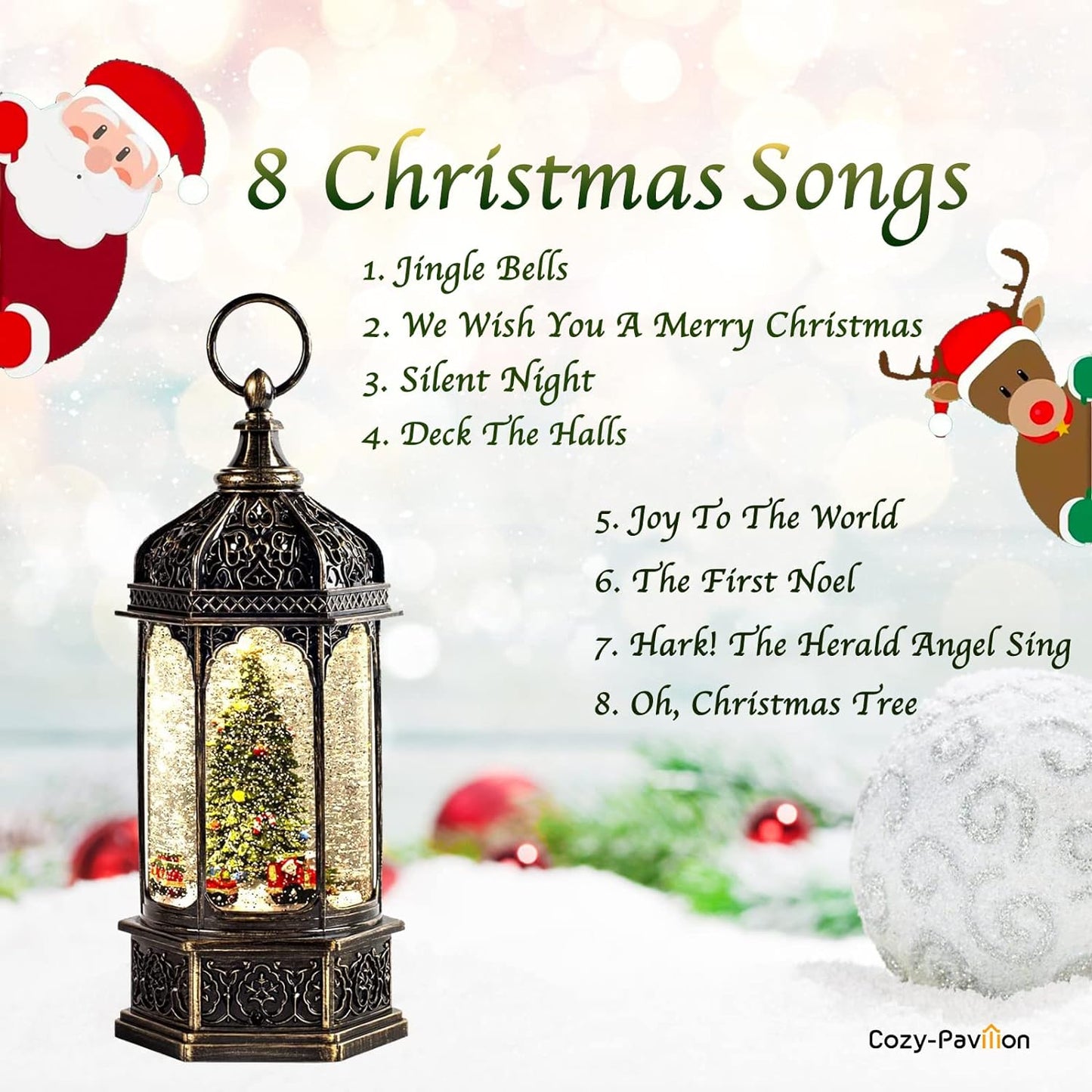 Christmas Snow Globes Musical Lantern With Timer For Friends