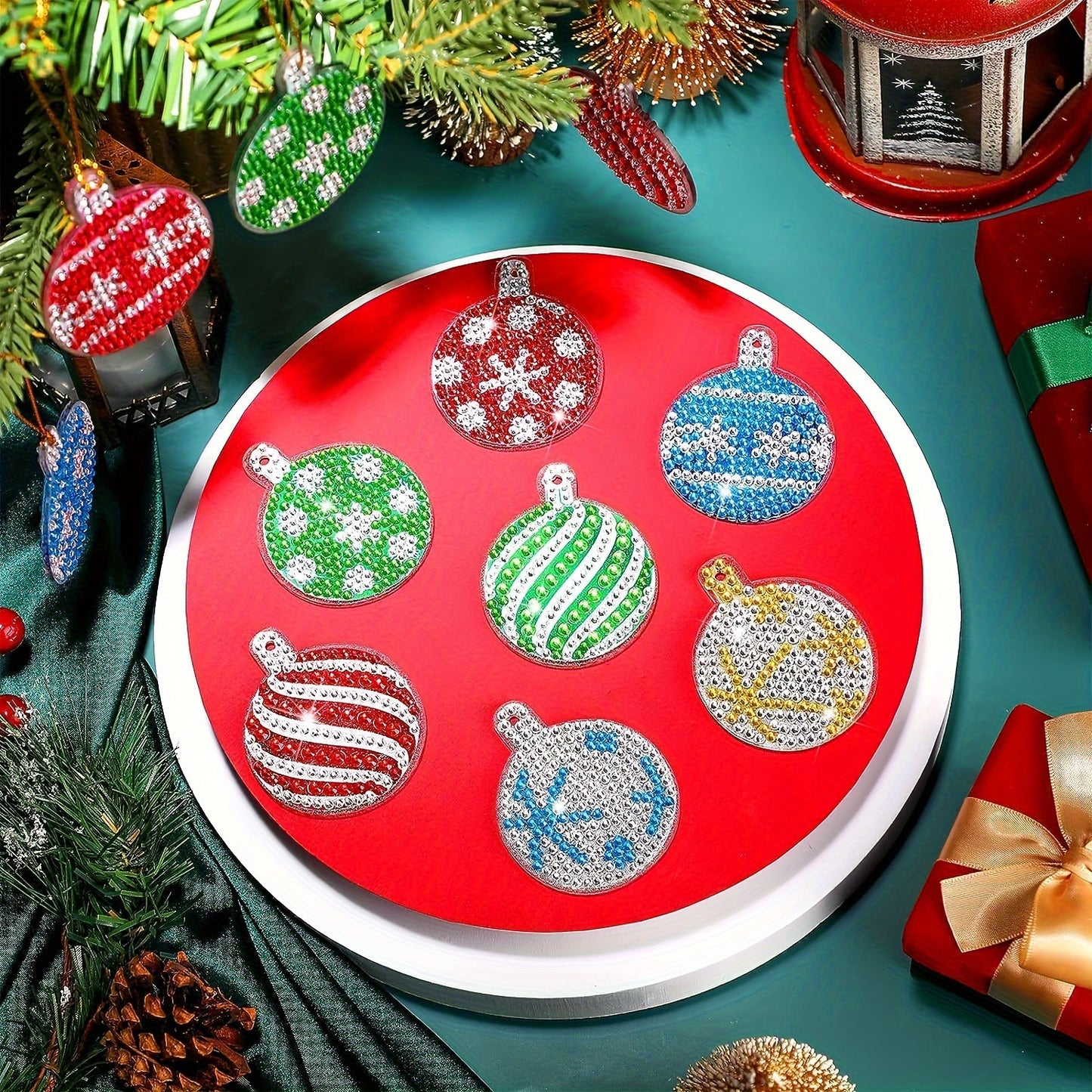 Christmas Diamond Painting Keychain Kit Tree Design 24pcs