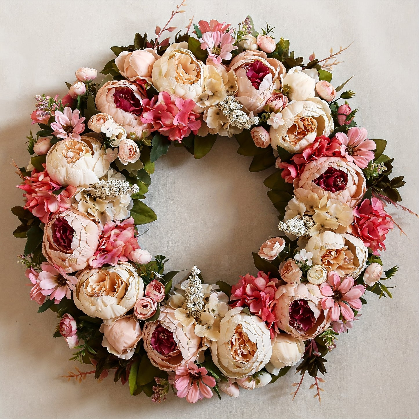 Peony Wreath Floral Artificial Front Door Decor Home Accent