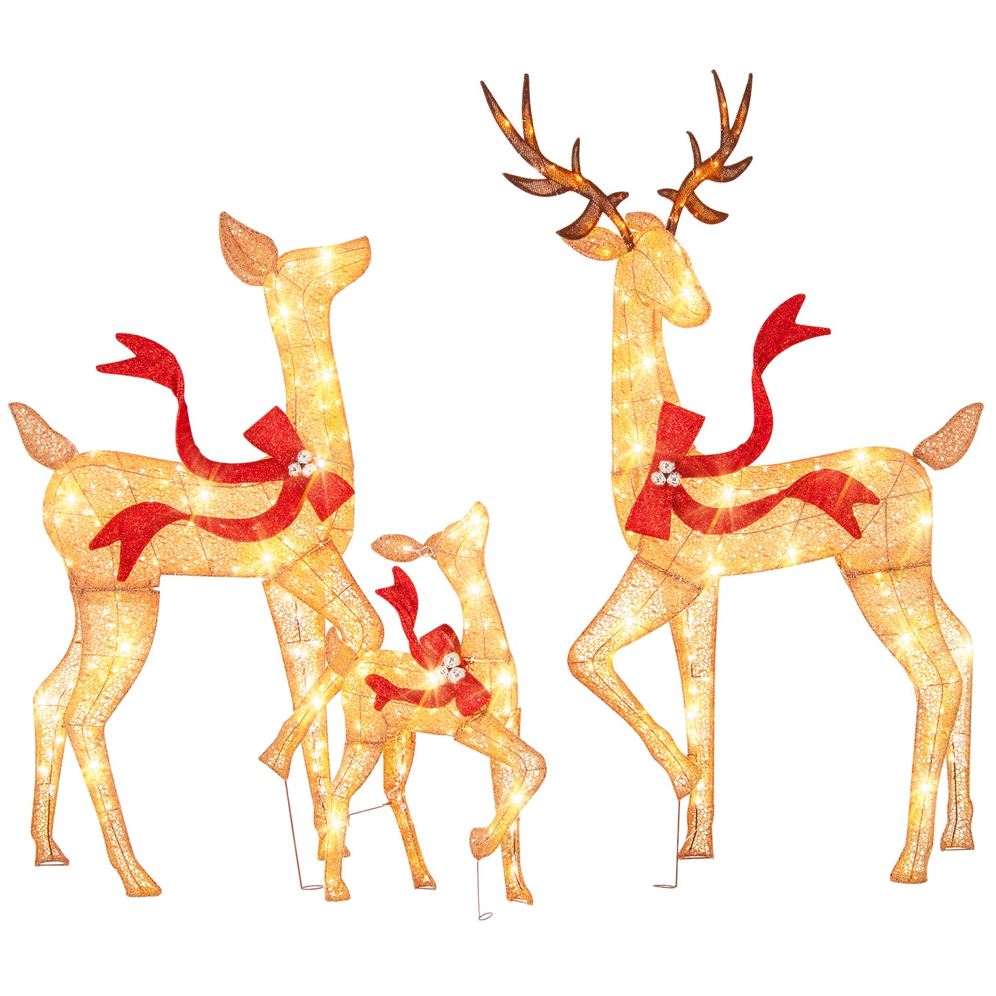 COSTWAY 3 Piece Deer Family Christmas Lighted Reindeer Set