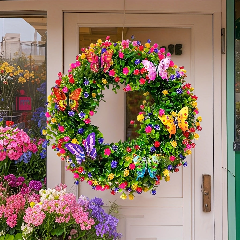 Artificial Flower Wreath With Eucalyptus And Butterflies Home Decor