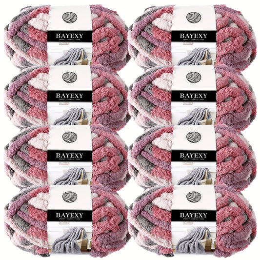 BAYEXY Chunky Chenille Yarn 8 Pack For Hand Knitting And Crocheting