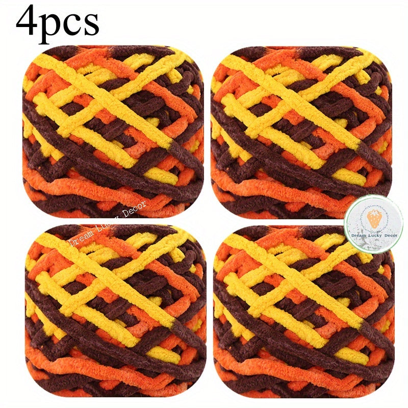 Polyester Yarn Pack 4 Thick Plush Texture For Knitting Crochet